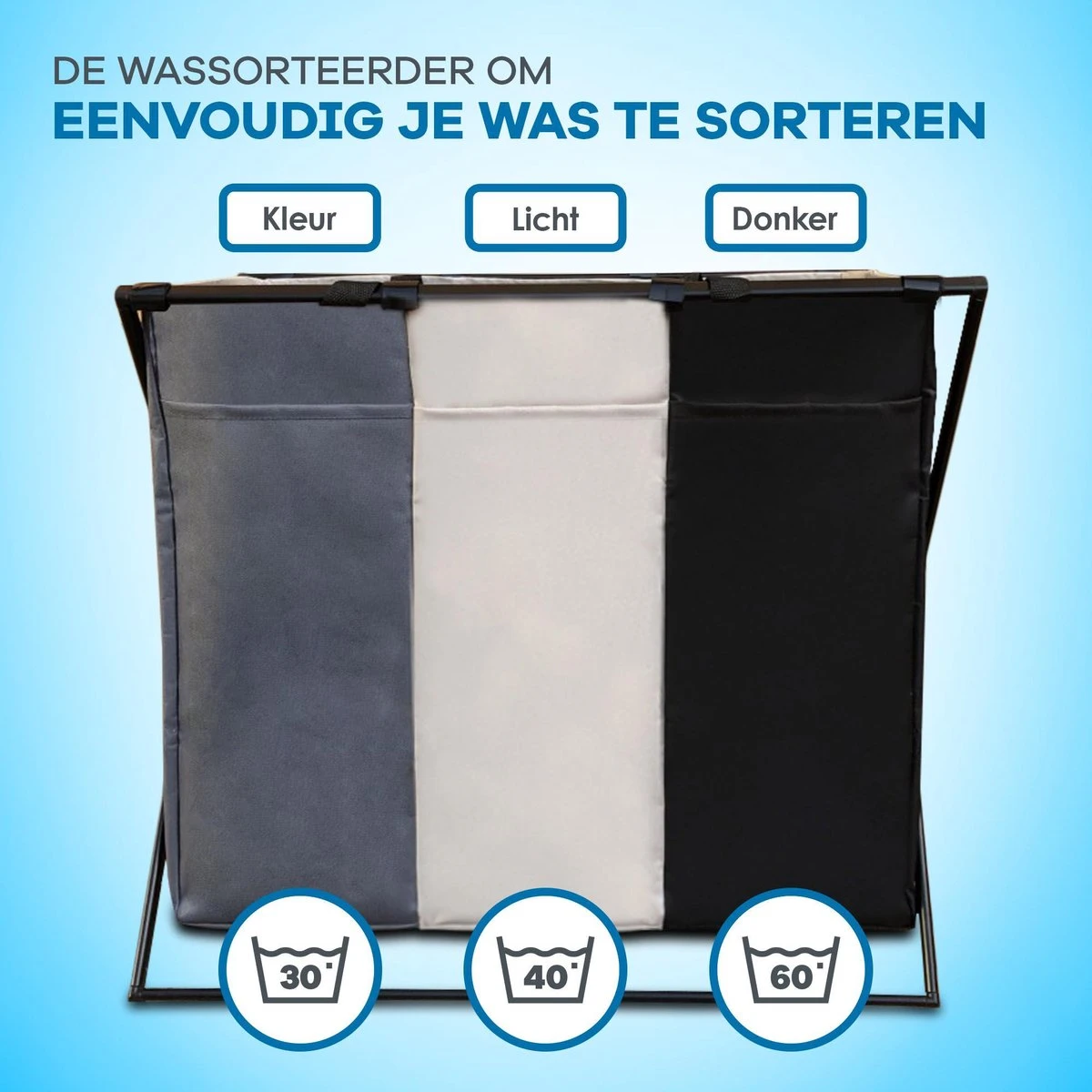 WITTS Wasmand Met 3 Vakken - Wassorteerder - Opvouwbaar - 90 L – Aluminium - Mat Zwart 5 WITTS Wasmand Met 3 Vakken - Wassorteerder - Opvouwbaar - 90 L – Aluminium - Mat Zwart - Afbeelding 5