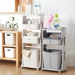 TammaT - Wassorteerder - Wasmand 3 Vakken - Wassorteerder 3 Vakken - Wassorteerder Op Wieltjes - Wasmand - Keukentrolley - Badkamerrek - 43x29x105cm -Leifheit Store 1200x1200 870