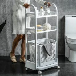 Wasmand Op Wielen - Badkamer Organizer - 3 Lagen - Afneembare Wasmand - Wit -Leifheit Store 1200x1200 879