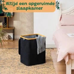 Opvouwbare Wasmand Met Deksel – Wassorteerder – Wasmanden – Wasmand Bamboe – Zwart - 60Liter -Leifheit Store 1200x1200 896