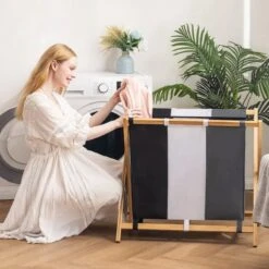 Vivid Green Wasmand Met 3 Vakken - Wassorteerder - Opvouwbaar - Wasmanden - Bamboe - 105L -Leifheit Store 1200x1200 904