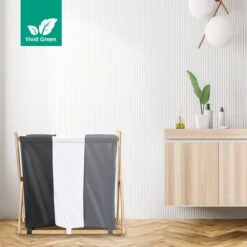 Vivid Green Wasmand Met 3 Vakken - Wassorteerder - Opvouwbaar - Wasmanden - Bamboe - 105L -Leifheit Store 1200x1200 909