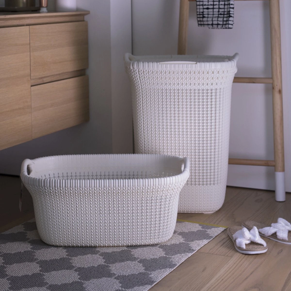 Curver Knit Wasmand Met Deksel - 57L - Oasis White 4 Curver Knit Wasmand Met Deksel - 57L - Oasis White - Afbeelding 4