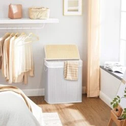 Songmics Wasmand 100 L, Bamboe Wasmand, Wasmand Met Handvaten, Deksel Met Clips, Opvouwbaar, Waszak Verwijderbaar, Wit LCB071W01 10 Songmics Wasmand 100 L, Bamboe Wasmand, Wasmand Met Handvaten, Deksel Met Clips, Opvouwbaar, Waszak Verwijderbaar, Wit LCB071W01 -Leifheit Store 1200x1200 934