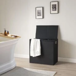 ACAZA Wasmand Met 2 Compartimenten - Uitneembare Zakken Met Elk 61 Liter Inhoud - Zwart -Leifheit Store 1200x1200 938