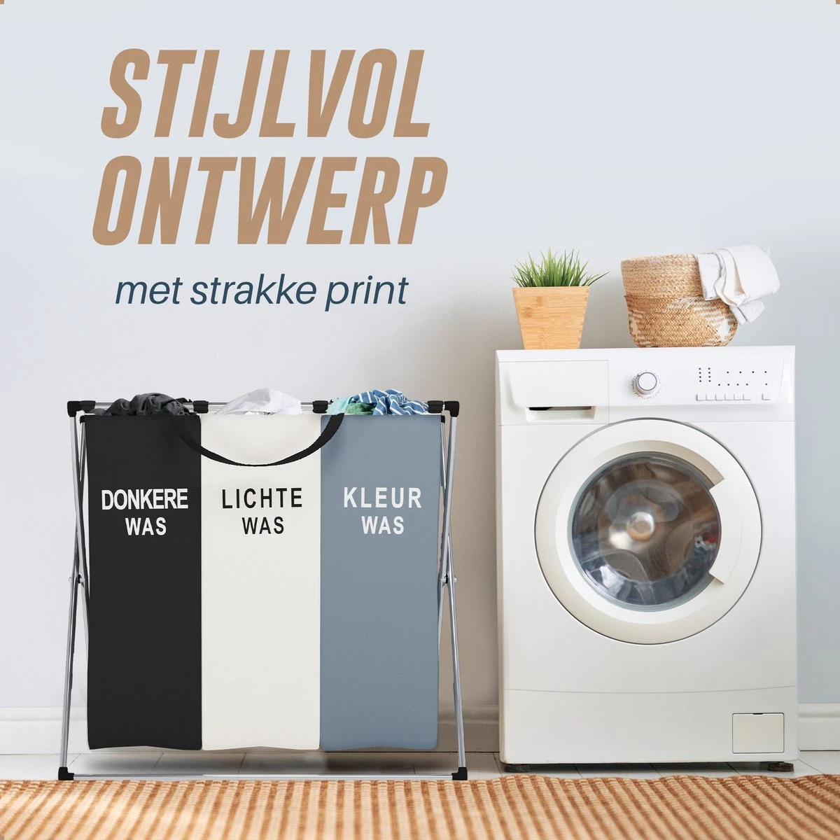 Landys Wasmand 3 Vakken - Opvouwbare Wassorteerder Met NL Opdruk - Aluminium Frame - 90L 4 Landys Wasmand 3 Vakken - Opvouwbare Wassorteerder Met NL Opdruk - Aluminium Frame - 90L - Afbeelding 4