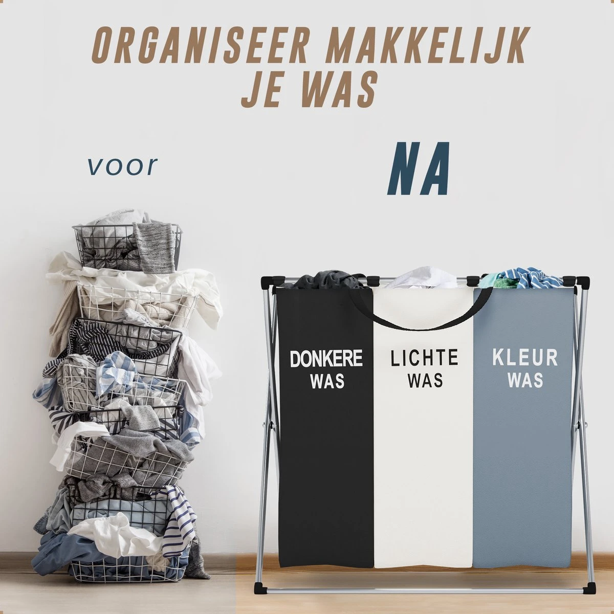 Landys Wasmand 3 Vakken - Opvouwbare Wassorteerder Met NL Opdruk - Aluminium Frame - 90L 5 Landys Wasmand 3 Vakken - Opvouwbare Wassorteerder Met NL Opdruk - Aluminium Frame - 90L - Afbeelding 5