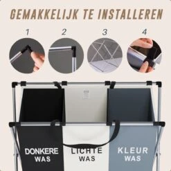 Landys Wasmand 3 Vakken - Opvouwbare Wassorteerder Met NL Opdruk - Aluminium Frame - 90L 15 Landys Wasmand 3 Vakken - Opvouwbare Wassorteerder Met NL Opdruk - Aluminium Frame - 90L -Leifheit Store 1200x1200 949