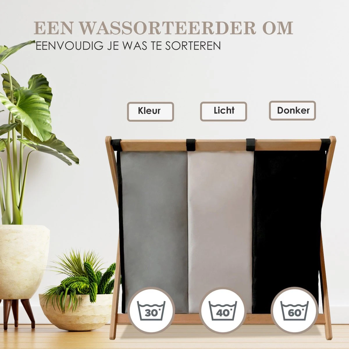 MIRI Wasmand 3 Vakken BAMBOE – Wassorteerder – Hout – Opvouwbaar – Wasbox – 105L – Gratis Schroevendraaier – Wasmanden – Laundry Basket 2 MIRI Wasmand 3 Vakken BAMBOE – Wassorteerder – Hout – Opvouwbaar – Wasbox – 105L – Gratis Schroevendraaier – Wasmanden – Laundry Basket - Afbeelding 2