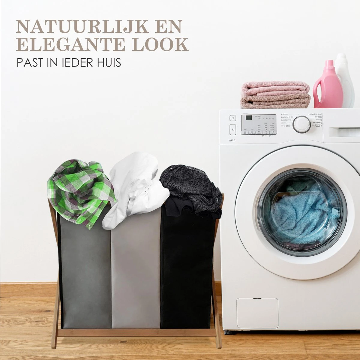 MIRI Wasmand 3 Vakken BAMBOE – Wassorteerder – Hout – Opvouwbaar – Wasbox – 105L – Gratis Schroevendraaier – Wasmanden – Laundry Basket 3 MIRI Wasmand 3 Vakken BAMBOE – Wassorteerder – Hout – Opvouwbaar – Wasbox – 105L – Gratis Schroevendraaier – Wasmanden – Laundry Basket - Afbeelding 3