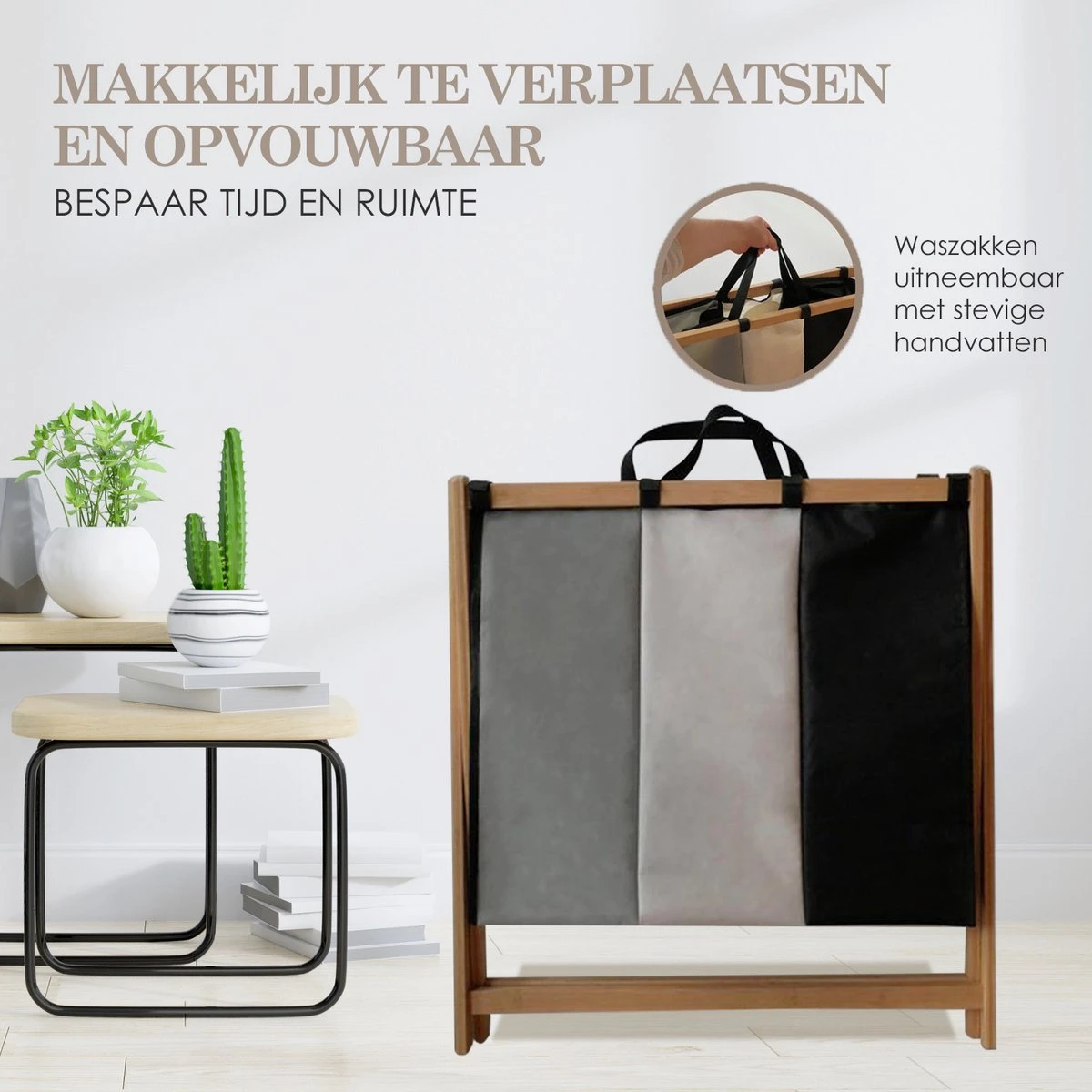 MIRI Wasmand 3 Vakken BAMBOE – Wassorteerder – Hout – Opvouwbaar – Wasbox – 105L – Gratis Schroevendraaier – Wasmanden – Laundry Basket 4 MIRI Wasmand 3 Vakken BAMBOE – Wassorteerder – Hout – Opvouwbaar – Wasbox – 105L – Gratis Schroevendraaier – Wasmanden – Laundry Basket - Afbeelding 4