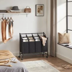 Acaza Stevige Wassorteerder - Wasmand Op Wieltjes Met 4 Uitneembare Vakken - 140L - Zwart -Leifheit Store 1200x1200 985