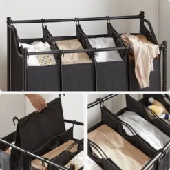 Acaza Stevige Wassorteerder - Wasmand Op Wieltjes Met 4 Uitneembare Vakken - 140L - Zwart -Leifheit Store 1200x1200 986