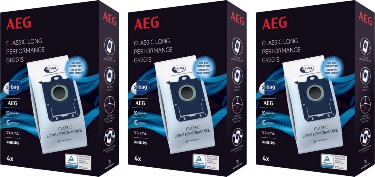 AEG - S-BAG Stofzuigerzakken - Voor Philips/AEG - Classic Long Performance - GR201S - 12 Stuks 1 AEG - S-BAG Stofzuigerzakken - Voor Philips/AEG - Classic Long Performance - GR201S - 12 Stuks