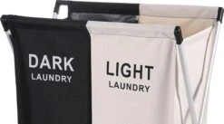 Merkloos Decopatent® Wassorteerder - 60 L - Wasmand 2 Vakken - Opvouwbare Wasmanden - Wassorteerder 2 Vaks - Aluminium Frame - Zwart - Wit -Leifheit Store 1200x666 1