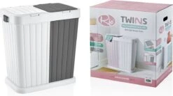 Sumpas - Wasmand - 2 Vakken - Met Touch Deksel - 80 Liter - Antraciet/Wit - 100% Gerecycled Plastic -Leifheit Store 1200x669 1