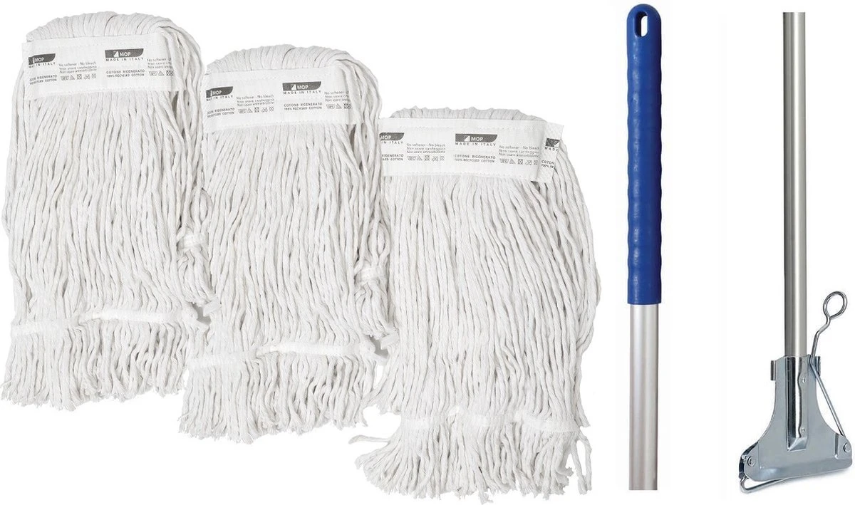 Dweil Set Compleet Met Dweilstok En 3 Moppen- Professioneel 1 Dweil Set Compleet Met Dweilstok En 3 Moppen- Professioneel