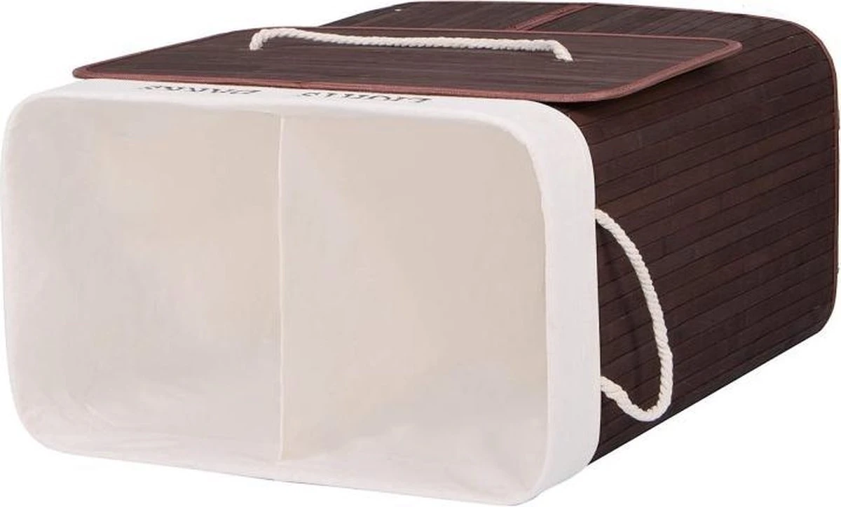 Springos Dubbele Wasmand | 2 Vakken Met Deksel | Opvouwbaar | 100 Liter | Met Uitneembare Waszak | Wasmand | Bruin 2 Springos Dubbele Wasmand | 2 Vakken Met Deksel | Opvouwbaar | 100 Liter | Met Uitneembare Waszak | Wasmand | Bruin - Afbeelding 2