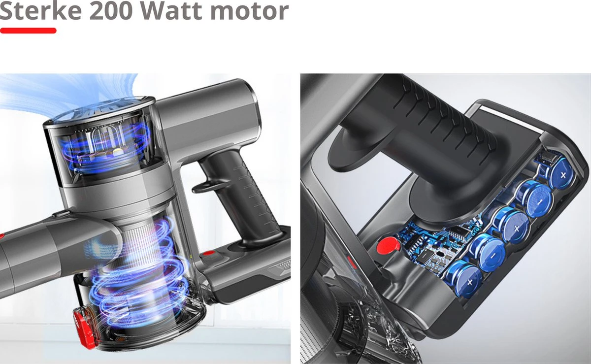 Steelstofzuiger Draadloos 200Watt Met 4 Verschillende Opzetstukken - Zakloos - Hepa Filter - Handstofzuiger - Kruimeldief 6 Steelstofzuiger Draadloos 200Watt Met 4 Verschillende Opzetstukken - Zakloos - Hepa Filter - Handstofzuiger - Kruimeldief - Afbeelding 6