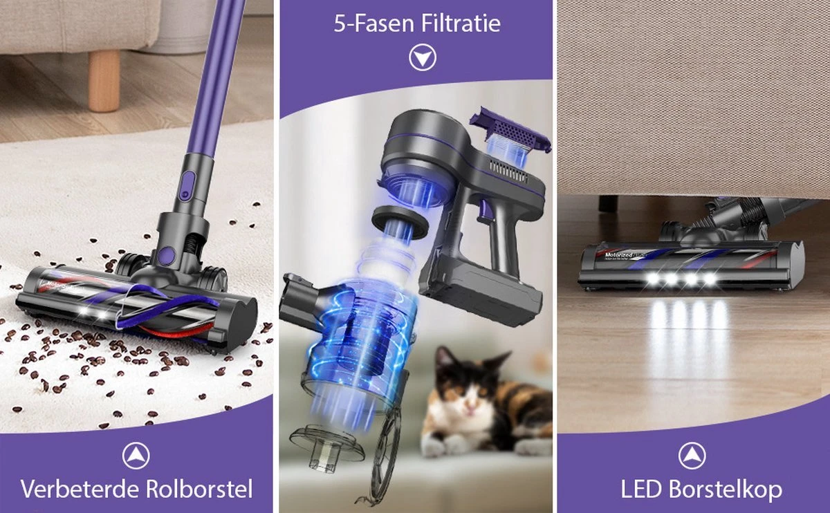 Zoker | A10pro® | Steelstofzuiger | 250W | 4 In 1 Draadloze Steelstofzuiger | Superkrachtige Turbo Functie | Verbeterd Model | Zonder Zak | Inclusief Accu 3 Zoker | A10pro® | Steelstofzuiger | 250W | 4 In 1 Draadloze Steelstofzuiger | Superkrachtige Turbo Functie | Verbeterd Model | Zonder Zak | Inclusief Accu - Afbeelding 3