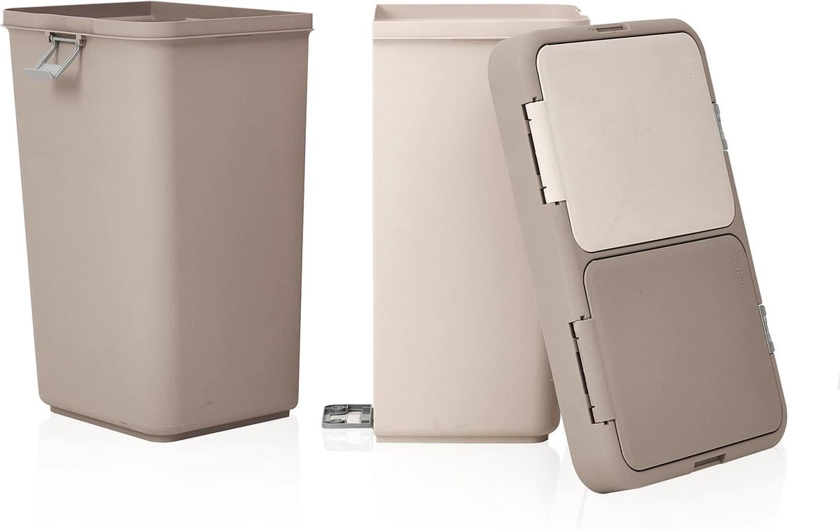 Motek® - Wasmand - 2 Vakken Met Deksel - Met Touch Deksel - Gemaakt Van 100% Gerecycled Kunststof - 80 L - Wasmand Met Deksel - Wassorteerder - Grijs - Wit 9 Motek® - Wasmand - 2 Vakken Met Deksel - Met Touch Deksel - Gemaakt Van 100% Gerecycled Kunststof - 80 L - Wasmand Met Deksel - Wassorteerder - Grijs - Wit - Afbeelding 9