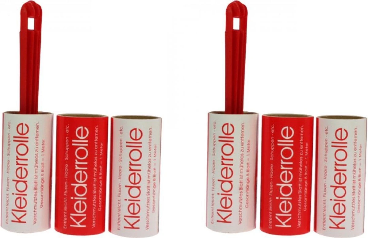 Kledingrollers - Kleefroller - Set Van 6 Stuks - 2 Houders + 4 Navulling - Totaal 48 Vel - 6 Meter 1 Kledingrollers - Kleefroller - Set Van 6 Stuks - 2 Houders + 4 Navulling - Totaal 48 Vel - 6 Meter