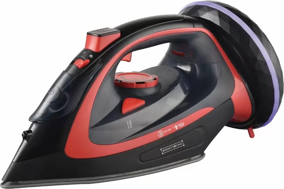 Royalty Line Draadloos Strijkijzer - Krachtig Snoerloos Strijken - Snoerloze Stoomstrijkijzer - Droogstrijkijzer - 2400W - Strijkijzer Met Stoomgenerator - 450ML Watercapaciteit - Rood 7 Royalty Line Draadloos Strijkijzer - Krachtig Snoerloos Strijken - Snoerloze Stoomstrijkijzer - Droogstrijkijzer - 2400W - Strijkijzer Met Stoomgenerator - 450ML Watercapaciteit - Rood - Afbeelding 7