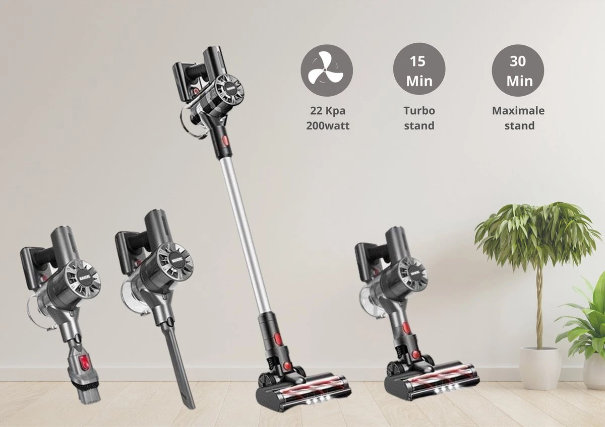 Steelstofzuiger Draadloos 200Watt Met 4 Verschillende Opzetstukken - Zakloos - Hepa Filter - Handstofzuiger - Kruimeldief 2 Steelstofzuiger Draadloos 200Watt Met 4 Verschillende Opzetstukken - Zakloos - Hepa Filter - Handstofzuiger - Kruimeldief - Afbeelding 2