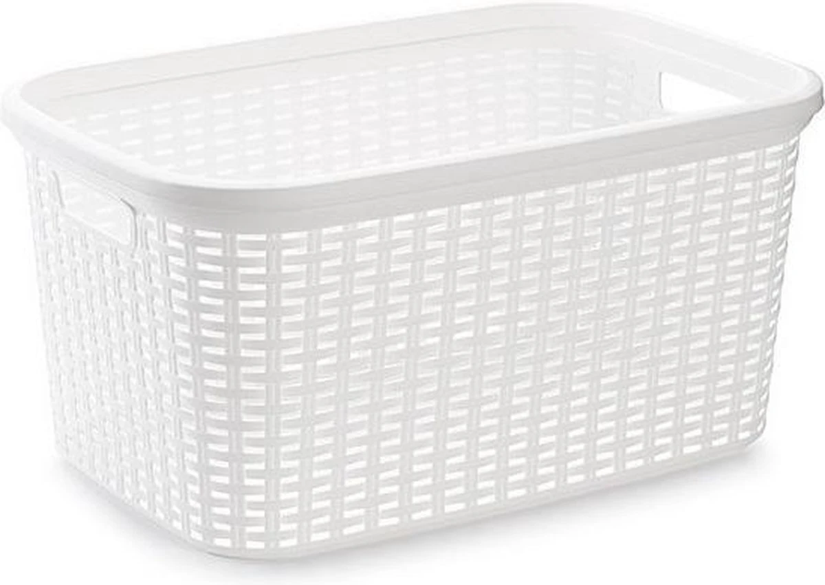 Kunststof Open Rotan Mand Van 35 Liter In Het Wit - Badkamer Wasmand/opslag Manden - 53 X 36 X 26 Cm 1 Kunststof Open Rotan Mand Van 35 Liter In Het Wit - Badkamer Wasmand/opslag Manden - 53 X 36 X 26 Cm