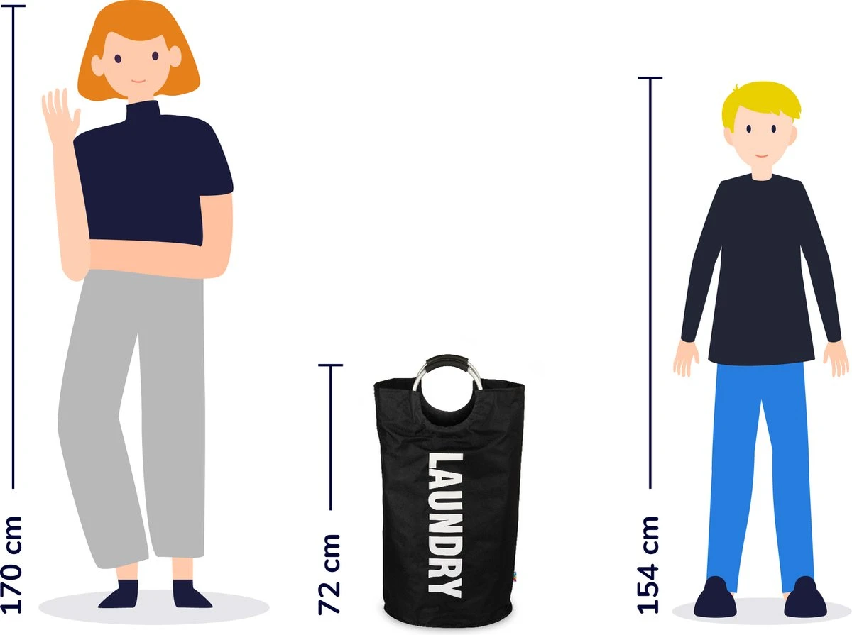 Wonair Wasmand – Waszak – Laundry Bag - Wassorteerder - Opvouwbaar – 81L – Zwart 2 Wonair Wasmand – Waszak – Laundry Bag - Wassorteerder - Opvouwbaar – 81L – Zwart - Afbeelding 2