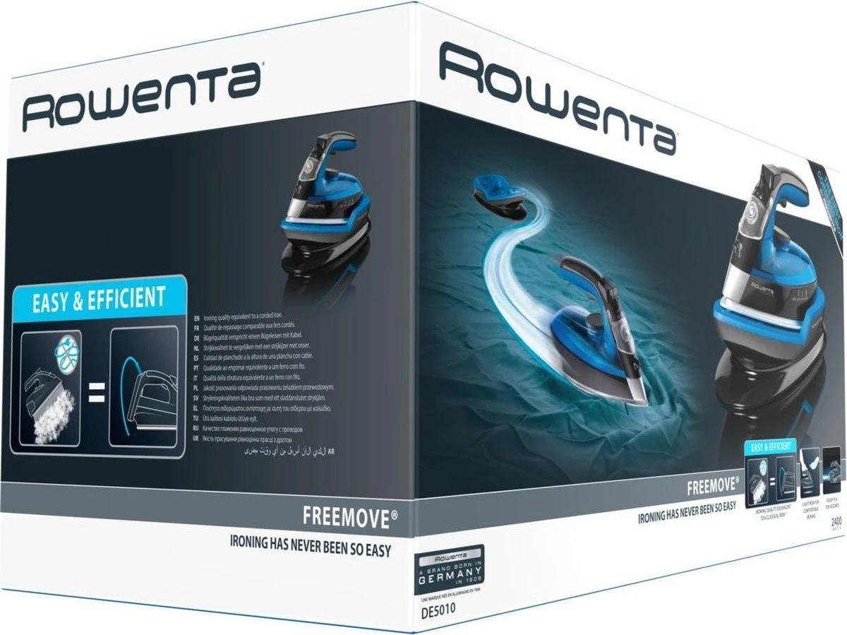 Rowenta Freemove DE5010 Stoomstrijkijzer Microsteam 400 Soleplate 2400W Zwart, Blauw 8 Rowenta Freemove DE5010 Stoomstrijkijzer Microsteam 400 Soleplate 2400W Zwart, Blauw - Afbeelding 8