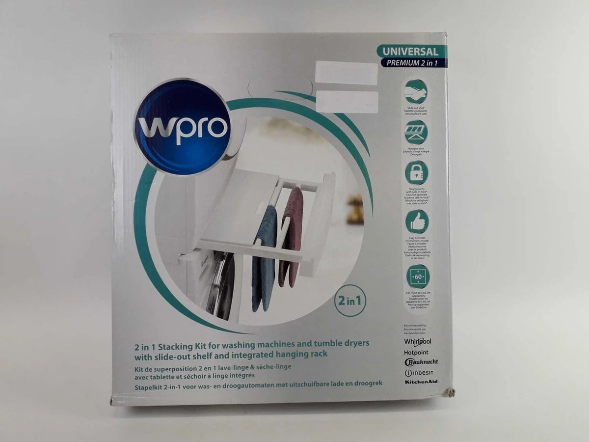 Wpro SKP101 - Stapelkit Met Uitschuifbaar Droogrek - Universeel 2 Wpro SKP101 - Stapelkit Met Uitschuifbaar Droogrek - Universeel - Afbeelding 2