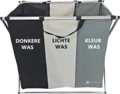 Casa & Vita Wasmand 3 Vakken - Wassorteerder - Wasbox - Laundry Basket - Organizer Kleding - Driedubbele Wasmand - 90L