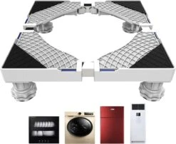 Verstelbare Wasmachine Verhoger | 10 Tot 15 Cm Hoog | 42 Tot 68 Cm Breed | Tot 300 KG Draagkracht | Incl. Schokdempers, Waterpas Meters & Meetlint | RVS & ABS | Multifunctioneel Ook Voor Wasdroger En Andere Machines | Wasmachine Sokkel