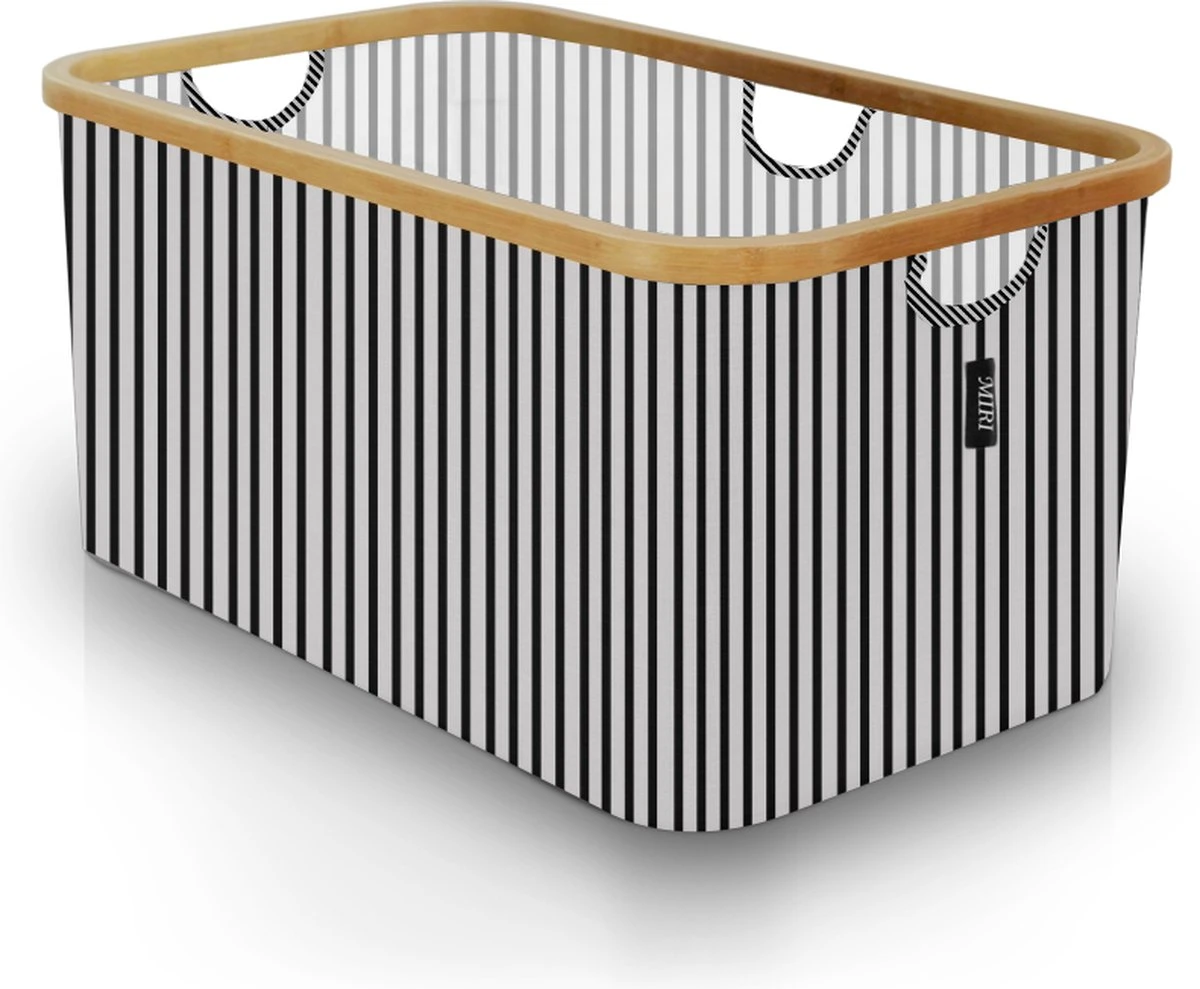 MIRI Opvouwbare Wasmand – Heupwasmand – Gestreept – Wasmanden – Opbergmand – Wasbox – 45L – Bamboe – Laundry Basket 1 MIRI Opvouwbare Wasmand – Heupwasmand – Gestreept – Wasmanden – Opbergmand – Wasbox – 45L – Bamboe – Laundry Basket