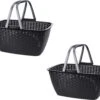 Merkloos 2x Antraciet Grijze Wasmanden Met Hengsel 27 Liter 43 X 30 Cm - Huishoud Producten - Huishouding - De Was Doen - Wasgoed Sorteren/verzamelen - Wasgoedmanden - Wasmanden