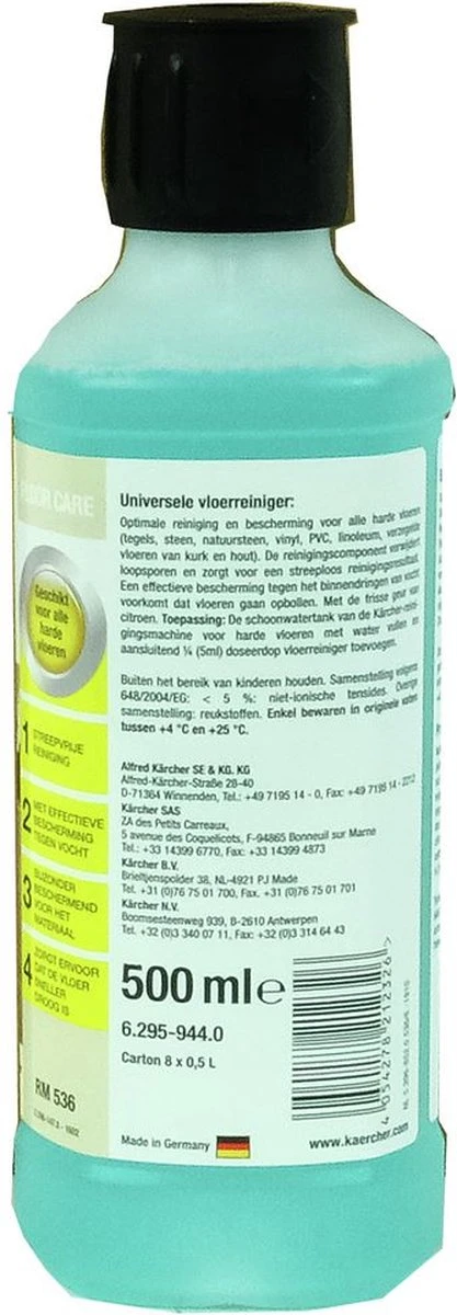 Kärcher Vloerreinigingsmiddel UNIVERSEEL - RM 536 - 500ml 6 Kärcher Vloerreinigingsmiddel UNIVERSEEL - RM 536 - 500ml - Afbeelding 6
