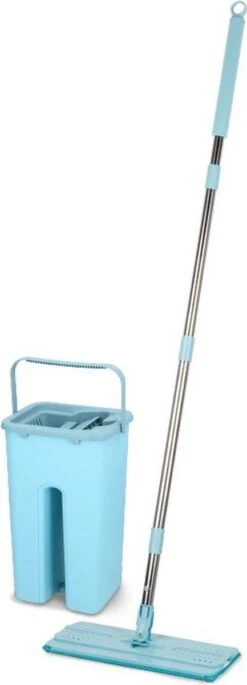 Alpina Platte Mop Met Emmer - Incl. 2 Microvezeldoeken - Voor Harde Vloeren - 360° Draaibaar