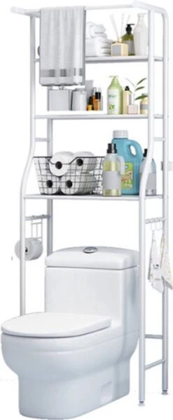 LBB - Toiletmeubel - Ruimte Besparend - WC - Kast - Meubel - 3 Planken - Wit - Toilet - Kastje - Badkamer