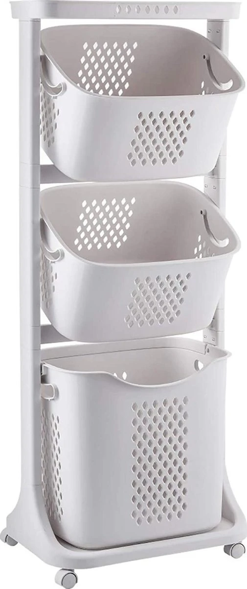 Sens Design Wassorteerder – Wasmand Met 3 Vakken - Op Wieltjes 1 Sens Design Wassorteerder – Wasmand Met 3 Vakken - Op Wieltjes
