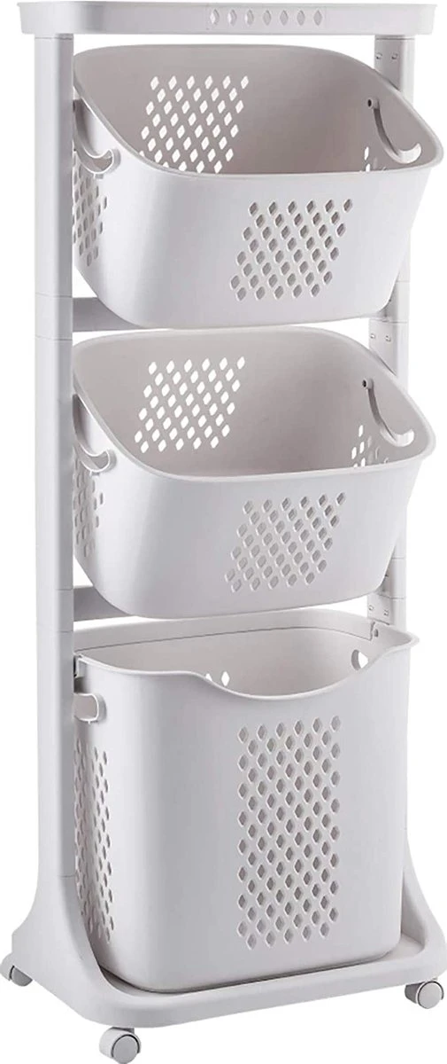 Wassorteerder – Wasmand Met 3 Vakken - Op Wieltjes - Milaan 1 Wassorteerder – Wasmand Met 3 Vakken - Op Wieltjes - Milaan