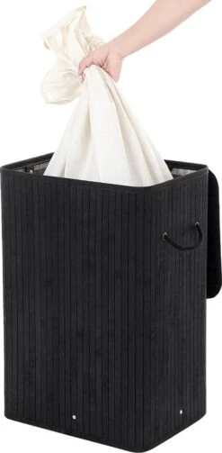 Merkloos Bamboe Wasmand Met Deksel, Katoenen Zak En Handvaten - 72L - Zwart 11 Merkloos Bamboe Wasmand Met Deksel, Katoenen Zak En Handvaten - 72L - Zwart -Leifheit Store 589x1200