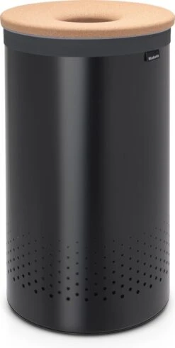 Brabantia Wasmand Met Deksel - 60 L - Matt Black / Kurken Deksel