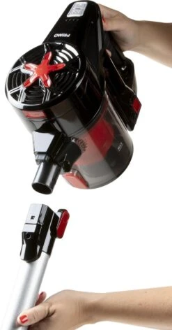 PRIMO PR504SV Stofzuiger Zonder Zak - 3-in-1 Steelstofzuiger Draadloos - Kruimelzuiger - HEPA Filter - Zwart/Rood -Leifheit Store 628x1200