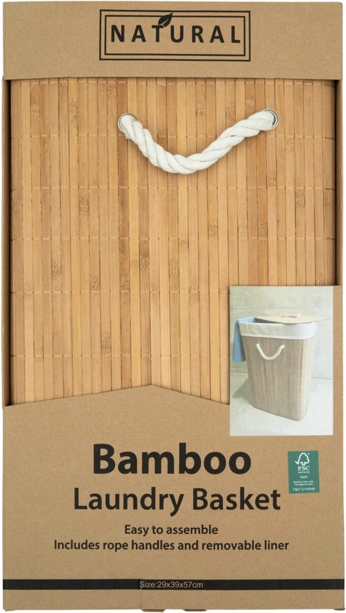 Wasmand Bamboe Met Waszak - 64L - Naturel 2 Wasmand Bamboe Met Waszak - 64L - Naturel - Afbeelding 2