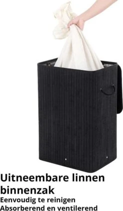 Wasmand Met Deksel 60 L - Bamboe - Zwart -Leifheit Store 697x1200 1