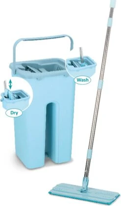 Alpina Platte Mop Met Emmer - Incl. 2 Microvezeldoeken - Voor Harde Vloeren - 360° Draaibaar -Leifheit Store 706x1200