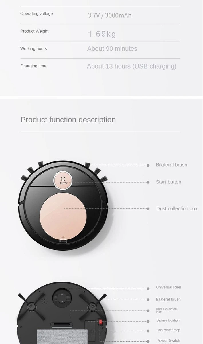 THEROB - Smart Robot Stofzuiger Met App. (zwart/zilver) Van € 139,95 Nu TIJDELIJK Voor € 69.89 5 THEROB - Smart Robot Stofzuiger Met App. (zwart/zilver) Van € 139,95 Nu TIJDELIJK Voor € 69.89 - Afbeelding 5