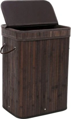 Merkloos Wasmand 1 Vaks - Wasmand - Wassorteerder - 1 Vak - Wasbox - Opbergbox - Donkerbruin - Bamboe - Wasmand Met Deksel