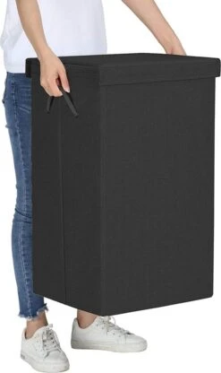 Opvouwbare Wasmand Met Deksel En Handvaten, 85L - Zwart 10 Opvouwbare Wasmand Met Deksel En Handvaten, 85L - Zwart -Leifheit Store 712x1200